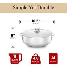 Olla Caldero de aluminio de 11 cuartos con tapa de vidrio, rendimiento de horno holandés para una distribución uniforme del calor, perfecta para servir grupos grandes y pequeños, asas remachadas de grado comercial - 11 cuartos - Ver 5