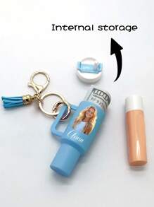 Personalized Mini Cup Keychain Pendant, Custom And Name, Making It A Unique Accessory Pendant, Including Storage Space, Portable Bag Pendant, Lipstick Storage, Portable Perfume Storage, Perfect Back-To-School And Gift Options,Customized Keychains & Accessories,Street Casual Chic,Apparel Accessories,Halloween Edit,Boyfriend,Girlfriend,Family,Friends,Trinkets, Vintage Leather - Multicolor - View 2