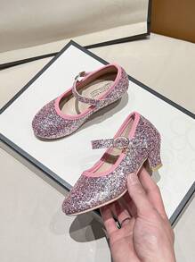 Zapatos de cristal para niños, zapatos de actuación de suela blanda para el coro, zapatos de princesa florista para niña pequeña, nuevos zapatos de tacón alto de cristal brillante para niñas, para primavera y otoño - Rosa Fucsia - Ver 3