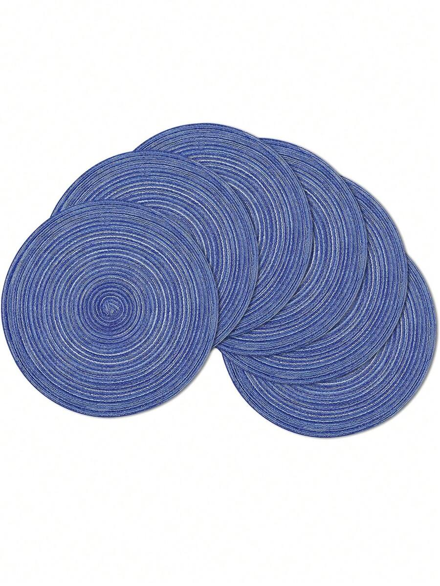 4/6/8 Pcs 15-Inch Round Woven Placemats, Washable Kitchen Table Mats For Family Gathering, Wedding Party (Navy Blue) - Royal Blue - View 1