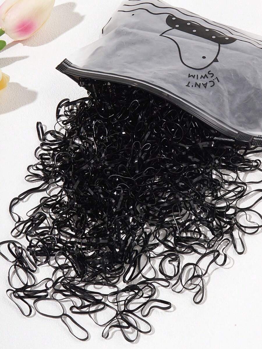1000pcs/Pack Black Disposable-Use Small Rubber Bands, High Elasticity, Suitable For Hair Tie, Packaging