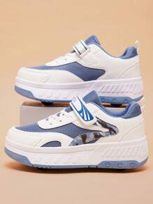 Nuevos zapatos convertibles de skate de 4 ruedas de moda para niños, cómodos tenis deportivos casuales con cierre de gancho y bucle para patinar al aire libre, color rosa para adolescentes - Azul - Ver 3