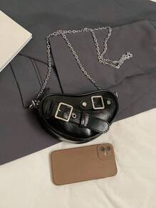 Personalized Style Women's Crossbody Bag, Exquisite Hardware Loop With Decorative Shoulder Bag, Solid Color Simple And Lightweight Chain Shoulder Strap Shaped Small Bag, College Student Daily Travel And Shopping Storage Small Bag, Lightweight And Practical Zipper Closure Multifunctional Chain Bag, Suitable For Gifting Friends For Shopping, Dating, Business Trips And Business Purposes