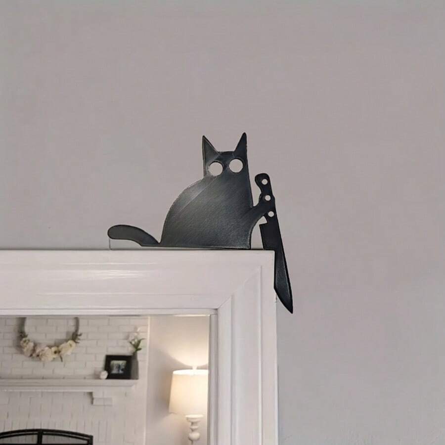 1pc Black Gothic Style Black Cat Statue Door Decor, Fantasy Theme, No Electricity Needed, Suitable For Halloween Decor, Fits Various Room Types, Indoor & Outdoor Use Gifts Birthday Graduation