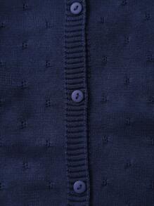 Girls Hollow Out Knitted Long Sleeve Cardigan Outerwear, Solid Color, Thin, For Spring/Summer - Xanh đậm - Xem 4