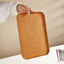 Rectangular Plastic Tray With Faux Wood Grain, Suitable For Tea Cup, Dining Plate, Water Glass, Fruit Platter, Home Use - Wood Grain Multicolor - View 7
