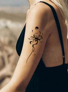 1 pieza Pegatina de tatuaje temporal con flor negra y reflejos y tinta de agua lavable, apta para personas de moda, tatuaje temporal falso para brazo y clavícula