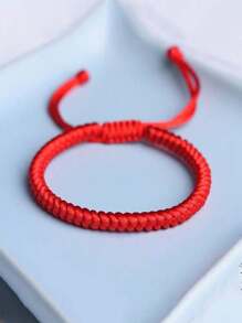 1 pieza Brazalete de cuerda roja y negra con nudo encantado, brazalete tejido para niños