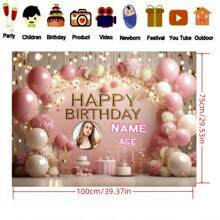 1pc Customizable Photo & Text Personalized Metallic Rose Gold Happy Birthday Banner (Size: 29*39, 39*59, 70*90 Inch) With Pink Floral Accents - Elegant Floral Balloon Wreath And Cake Table, Photo Booth And Outdoor Party Decor, Birthday Party Supplies Mother's Day Graduation,Multi-Functional,Adjustable,Durable,Ornamental,Reusable,Exquisite,Adorable,High-Quality,Modern,Colorful,Cute,Comfortable,Stylish,Custom,Personalized,Unique,Ideal Gifts For Him,Ideal Gifts For Her,Boyfriend,Girlfriend,Dad,Mom,Family,Friends,Youth,Office,Tea Room,School,Home,Home Refresh,Customized Party Backdrops,Personal Items