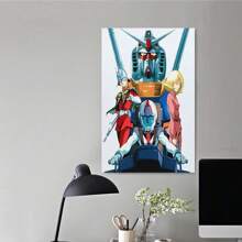 1pc Framed Mobile Suit Gundam Anime Canvas Posters Wall Art Bedroom Office Room Decor Gift 2D - 框架 - 查看 3