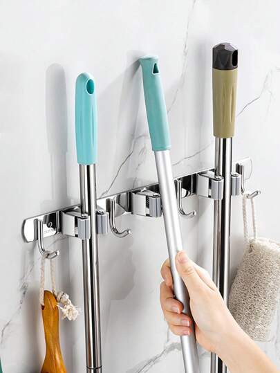 1 szt. uchwyt na mopa i miotłę, hak ścienny, wielofunkcyjny mocny klips do przechowywania narzędzi łazienkowych, wieszak na miotły, stojak na narzędzia do przechowywania mopa, wytrzymałe haki użytkowe ze stali nierdzewnej do domu, kuchni, ogrodu, pralni, garażu, szafy, klips do mopa ze stali nierdzewnej 304, wielofunkcyjny wieszak bez wiercenia, hak na mopa, stojak do przechowywania miotły w łazience, narzędzia do odchwaszczania ogrodu