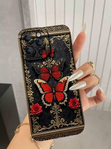 1pc New Dark Style Butterfly Pattern TPU Shock-Resistant Soft Phone Case, Compatible With IPhone