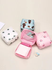 1pc Cartoon Printed Cute Feminine Sanitary Pad Bag, Zipper Closure Portable Lightweight Storage Pouch, Waterproof Small But Spacious Coin Purse, Multi-Purpose Organizer Bag, Gift For Women - Multicolor - View 5