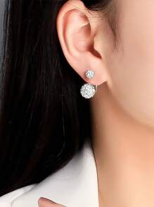 1 Pair S925 Sterling Silver Double Snowball Stud Earrings, Sparkling, Suitable For Party, Banquet, Wedding, Shining Double Snowball Earrings