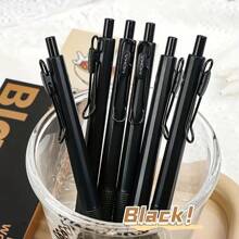 1pc 6pcs/Set Simple Quick-Drying Black Push Button Pens, 0.5mm Fine Point, Black Ink Retractable Ballpoint Pens, Versatile & Minimalist