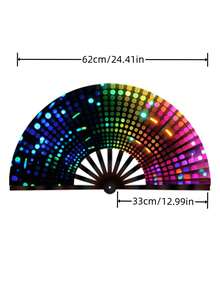 1 Peça Leque de Mão Grande de UV para Festa de Música de Carnaval, Show e Presente, Leque de Mão Dobrável de Luz UV para Presente, Festival de Música, Carnaval, Fantasia Arco-íris, Festa de Disco, Festa Neon, Suprimentos de Decoração de Festa Luminosa