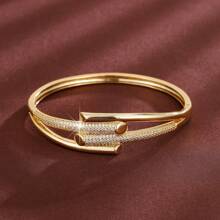 1 pieza Brazalete para mujer de doble capa con diseño de línea simple y circonita cúbica