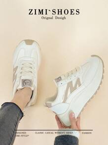 1 Pair High Quality Women Multi-Functional All-Season Fashion Running Sneakers, Flat Gump Shoes, Leather Upper, Waterproof, Suitable For Sports, Casual Daily Wear, Skateboarding - Mika - View 2