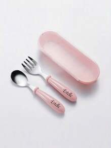 1 Set Personalized Children's Cutlery Spoons Forks With Storage Box, Customized Name Portable Kids Dinnerware Set, Easter/Back To School Gift,Halloween Edit,Back To School Fashion,Christmas Gift