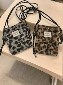 1pc Women Plush Leopard Print Handbag, Clutch Bag Warm & Cute For Student, Messenger Bag, Shoulder Bag, Large Capacity, Multi-Functional For Work, Travel, School, Phone & Makeup, Vintage, Anti-Theft, Autumn/Winter