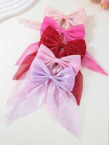 10pcs Random Assorted Women's Starry Sky Pearl Rhinestone Bow Ribbon Lace Bow DIY Accessory For Bag, Clothing, Hair Clip