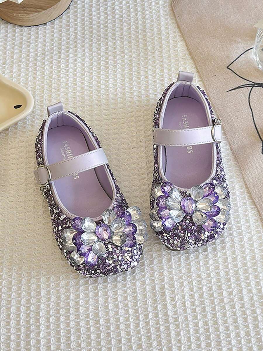 Zapatos de bailarina tipo Mary Jane para niñas pequeñas y bebés, zapatos de vestir con cierre deslizante para escuela y fiestas - Morado - Ver 1
