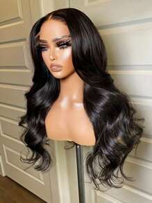 13 * 4 前蕾丝假发,周围有婴儿头发,黑色自然色,预烫发际线,波浪长发,适合各种人种,日常派对使用,透明蕾丝无胶,8-36 英寸 - 黑色 - 查看 5