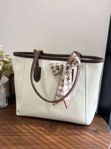 Modischer einfarbiger Schal Deko PU-Leder Shopper, retro minimalistischer lässiger Umhängetaschen, Handtasche mit großer Kapazität für Pendler, geeignet für Frauen