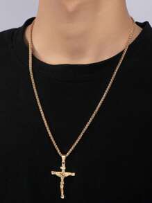 1 件最新男士编织链吊坠项链，金属材质 - 金黃色 - 查看 5