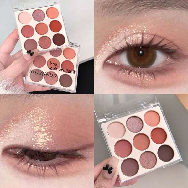 SHAQINUO 9 Color Eyeshadow Palette, Earthy Tone Eyeshadows, Matte & Shimmer Textures, Easy To Apply, Long-Lasting, Waterproof, Sweat-Proof, Suitable For Daily Makeup, Dates, And Commuting
