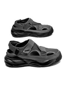 （情侣套装）男士凉鞋，女士凉鞋，户外休闲鞋，软底舒适厚底防滑，魔术贴可调节搭扣，夏季户外沙滩鞋，涉水鞋 - 灰色 - 查看 5