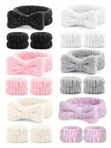 1 Face Wash Headband/2 Face Wash Wristbands/3 Sets Of Spa Headbands, Makeup Headbands, Face Wash Headbands, Skin Care Headbands, Bows, Bubbles, Spa Headbands, Wristbands, Sets Of Hair Accessories For Women And Girls Back To School
