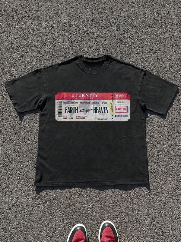 1 pieza Camiseta de cuello redondo de manga corta para hombre, elaborada con lavado de nieve vintage, camiseta de algodón con estampado gráfico, regalo para festivales