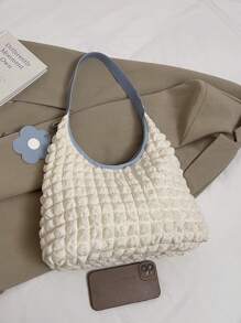 Nuevo bolso casual de mujer estilo fashionable, de nailon a cuadros, tipo tote con asa al hombro, billetera y bolsa de compras