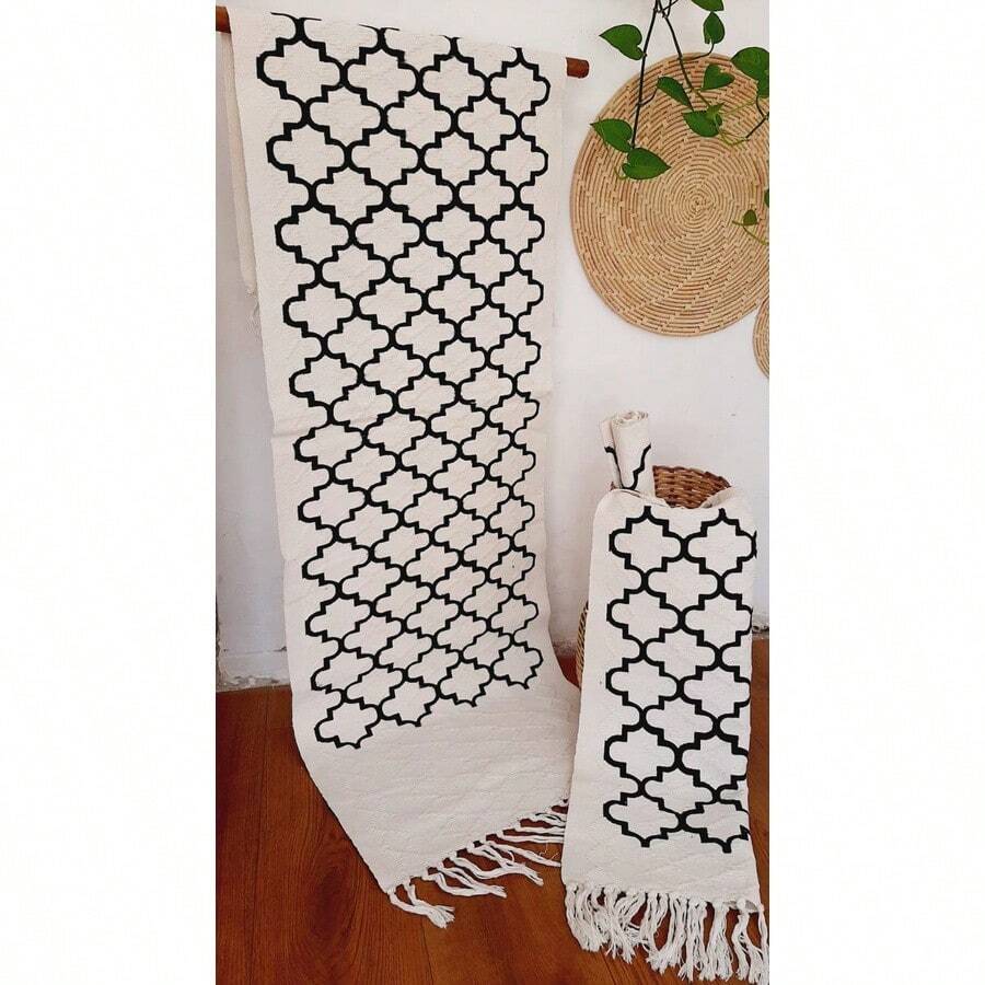 Geometric Kitchen Runner And Rug Kit, Loom Decoration, Natural Color - 原油 - 查看 1
