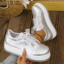 أحذية رياضية كاجوال للسيدات مع كعب سميك وأربطة ، موضة وشاملة