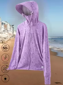 1 件女式轻质连帽防晒夹克，2024 新款情侣款迷彩，可拆卸抽绳，UPF 50+ 紫外线防护，适合春夏季 - 紫色 - 查看 4