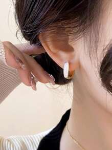 1 对简约奢华百搭适合派对轻巧别致几何时尚女士环形耳环 - 金黃色 - 查看 5