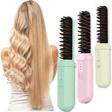 1 lisseur et friseur portable à double usage, peigne électrique ionique rechargeable USB, charge anti-brûlure, convient pour les voyages, cadeau idéal pour les femmes 2000mAh