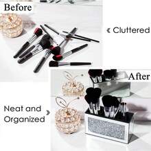 1 hộp đựng cọ trang điểm bằng pha lê nhiều hình dạng tinh tế màu bạc, có gương, hộp đựng bút kẻ mắt, hộp đựng đồ trang điểm hình vỏ sò bằng thủy tinh đính đá lấp lánh, túi đựng đồ trang điểm, vật dụng cần thiết khi đi du lịch. - màu đen - Xem 4