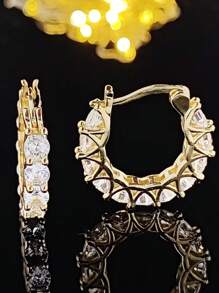 1 对女士 U 形全铺镶方晶锆石花边环状耳环，小众设计，优雅时尚百搭简约风格耳环适合宴会、派对、晚宴、度假、休闲等场合 - 銀色 - 查看 3