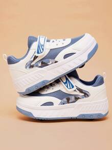 Nuevos zapatos convertibles de skate de 4 ruedas de moda para niños, cómodos tenis deportivos casuales con cierre de gancho y bucle para patinar al aire libre, color rosa para adolescentes - Azul - Ver 6