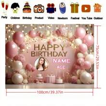 1pc Customizable Photo & Text Personalized Metallic Rose Gold Happy Birthday Banner (Size: 29*39, 39*59, 70*90 Inch) With Pink Floral Accents - Elegant Floral Balloon Wreath And Cake Table, Photo Booth And Outdoor Party Decor, Birthday Party Supplies Mother's Day Graduation,Multi-Functional,Adjustable,Durable,Ornamental,Reusable,Exquisite,Adorable,High-Quality,Modern,Colorful,Cute,Comfortable,Stylish,Custom,Personalized,Unique,Ideal Gifts For Him,Ideal Gifts For Her,Boyfriend,Girlfriend,Dad,Mom,Family,Friends,Youth,Office,Tea Room,School,Home,Home Refresh,Customized Party Backdrops,Personal Items