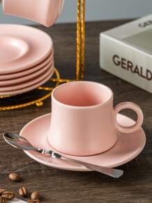 1 Set de 6 tazas de café de cerámica con platillos y cucharas, adecuadas para desayuno en el hogar, leche, café con leche en la oficina, tazas de jugo, como regalo para parejas, familia y amigos