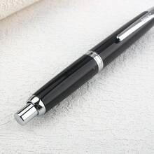 新款金豪10按压式钢笔，可伸缩F尖，金属哑光黑笔身，带墨水转换器，学生礼物