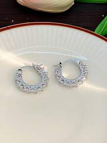 1 对女士 U 形全铺镶方晶锆石花边环状耳环，小众设计，优雅时尚百搭简约风格耳环适合宴会、派对、晚宴、度假、休闲等场合 - 銀色 - 查看 11