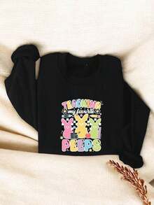 Teaching My Favorite Sweatshirt, Easter Bunny Sweatshirt, Easter Day Sweatshirt, Easter Teacher Sweatshirt, Happy Easter Sweatshirt TT2796 - Black - View 1