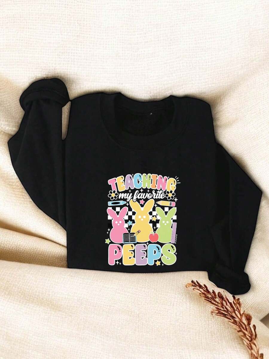Teaching My Favorite Sweatshirt, Easter Bunny Sweatshirt, Easter Day Sweatshirt, Easter Teacher Sweatshirt, Happy Easter Sweatshirt TT2796 - Black - View 1