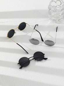 3pcs Kids Black Metal Frame Glasses With Gold Trim, Low Allergy Lightweight Eyeglasses, Suitable For School, Costume Parties And Holiday Gifts - Multicolor - View 4