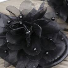 Women's Platform Slide Sandals With Lace Flower & Faux Pearl Decor, Strap , Extra Soft Sole, Comfortable Cloud-Like Feel, Anti-Slip Bathroom/Beach Slippers